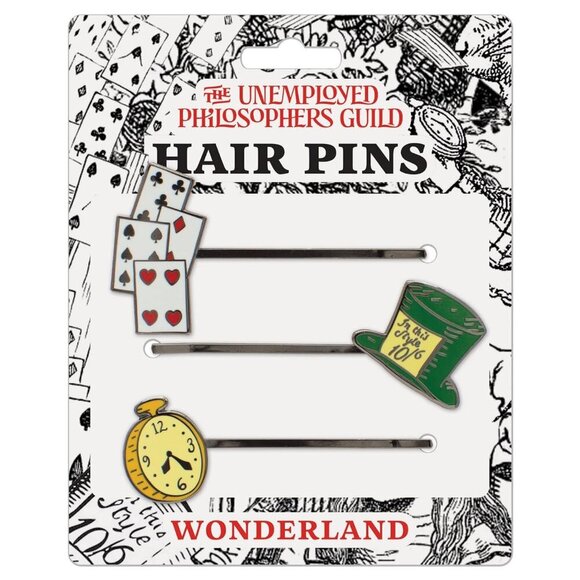 Enamel Hair Pin Set 3 Alice in Wonderland Playing Cards Mad Hatter Watch main image 5